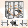 Outdoor Cat House Wooden Catio Enclosure With Cover - Large Cat Cage With Jump Platforms And Condos, Weatherproof - Gray - Image 5