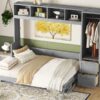 Queen Size Murphy Wall Bed With Closet And Drawers - Gray - Image 20