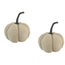 Weighted Pumpkin Ornament Decor For Holiday Harvest Festival Fall Festival & Thanksgiving (Set of 2) - Beige Multi
