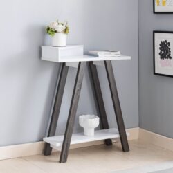Contemporary Two Toned Console Table With Two Shelves - White / Gray