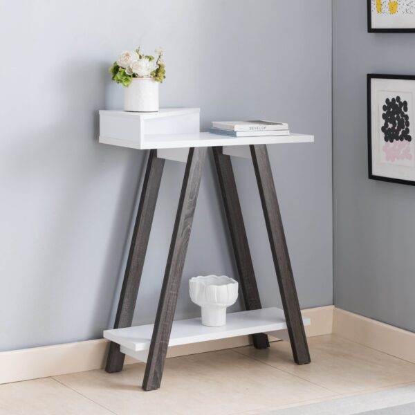 Contemporary Two Toned Console Table With Two Shelves - White / Gray