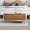 Storage Ottoman Bench For End Of Bed Gold Legs, Modern Camel Faux Fur Entryway Bench Upholstered Padded With Storage For Living Room Bedroom - Camel - Image 6