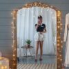 Full Length Mirror, Arched Mirror Hanging Or Leaning Against Wall Large Mirror For Living Room - Gold - Image 3