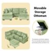 Convertible Sofa Bed Sectional Sofa Sleeper L-Shaped Sofa With A Storage Ottoman, Two Pillows, Two Power Sockets And Two USB Ports For Living Room - Green - Image 4