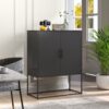 Heavy Duty Metal Buffet Sideboard Modern Steel Storage Cabinet With 2 Shelves, Free Standing Accent Cabinet With Magnetic Doors For Bedroom, Kitchen, And Home Office, Anti-Tip Design - Black - Image 2