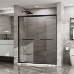 Double Sliding Glass Shower Door Aluminum Framed Enclosure Sgcc Clear Tempered Glass - Matte Black