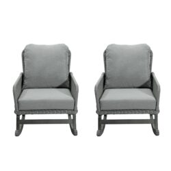 Contemporary Minimalist Wicker Rocking Chair & Soft Polyester Cushions And Durable Wooden Frame (Set of 2) - Gray