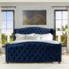 Marcella - King Upholstered Shelter Headboard Bed Set - Navy Blue - Image 9