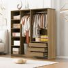 Doorless Storage Wardrobe For Dedroom With Shelves And 3 Drawers - Nature - Image 15