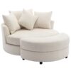 360° Swivel Accent Barrel Chair With Storage Ottoman & 4 Pillows, Modern Chenille Leisure Chair Round Accent For Living Room - Cream - Image 16