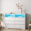 6 Drawer Dresser For Bedroom With LED Lights, Sturdy Frame - White - Image 2