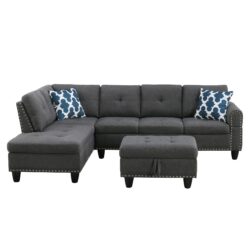 Alger - 98" Wide Left Hand Facing Sofa & Chaise With Ottoman - Dark Gray