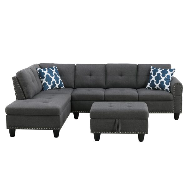 Alger - 98" Wide Left Hand Facing Sofa & Chaise With Ottoman - Dark Gray