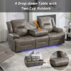3 Seater Home Theater Recliner Manual Recliner Chair With A Led Light Strip Two Built-In Cup Holders For Living Room - Gray - Image 5