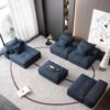 Modern Oversized Modular Sectional Sofa, Sparkling Chenille Fabric Soft Cushion Sofa With 6 Pillows, 6 Pieces Diy Combination Tufted Sofa, No Assembly Required - Blue - Image 11