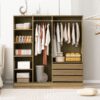Doorless Storage Wardrobe For Dedroom With Shelves And 3 Drawers - Nature - Image 13