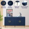 Modern Lacquered 4 Door Wooden Cabinet Sideboard Buffet Server Cabinet Storage Cabinet, For Living Room, Entryway, Hallway, Office, Kitchen And Dining Room - Navy Blue - Image 6