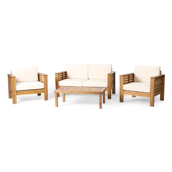 Acacia Wood Loveseat And Coffee Table Set With Cushions - Brown