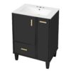 Modern Solid Wood And 24" Bathroom Vanity With Sink, Deep Drawer, Door Shelf, 2 Tier Basket - Black - Image 16