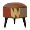 Durrie & Leather Mixed Footstool - Brown - Image 5