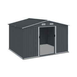 Large Metal Outdoor Storage Shed 8 0 Ft With Sliding Doors And Air Vent Steel Construction - Gray