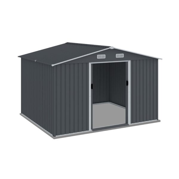 Large Metal Outdoor Storage Shed 8 0 Ft With Sliding Doors And Air Vent Steel Construction - Gray