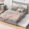 Queen Size Storage Platform Bed With 2 Big Drawers Twin Size Trundle - Gray - Image 16