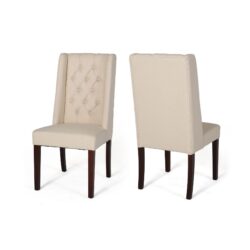 Sophisticated Tufted Dining Chairs (Set of 2) With High Back And Birch Wood Legs - Beige