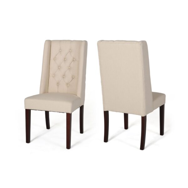 Sophisticated Tufted Dining Chairs (Set of 2) With High Back And Birch Wood Legs - Beige