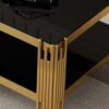 Top And Bottom Double Layer Tempered Glass Coffee Table And Mirror Finished Stainless Steel Frame - Black / Gold - Image 5