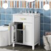 Bathroom Vanity Combo With Ceramic Sink, Luxurious Space-Saving Vanity, 2 Soft-Close Doors - Gold / White - Image 3