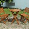 3 Piece Acacia Bistro Set, Folding Patio Furniture For Garden Backyard Balcony Porch With 1 Coffee Table And 2 Foldable Chairs - Light Brown - Image 19