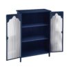 2 Doors Metal Storage Cabinet Display Cabinet With Glass Doors Metal Kitchen Sideboard Buffet Cabinet Glass Storage Cabinet For Dining Room Living Room Bedroom - Dark Blue - Image 14