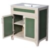 Bathroom Vanity Cabinet With Ceramic Sink Combo Set, Frame Modern Bathroom Storage Cabinet With Height Adjustable Shelf - Beige / Green - Image 12