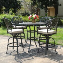Round 4 Person 42" Long Bar Height Dining Set With Sunbrella Cushions - Gray / Ivory