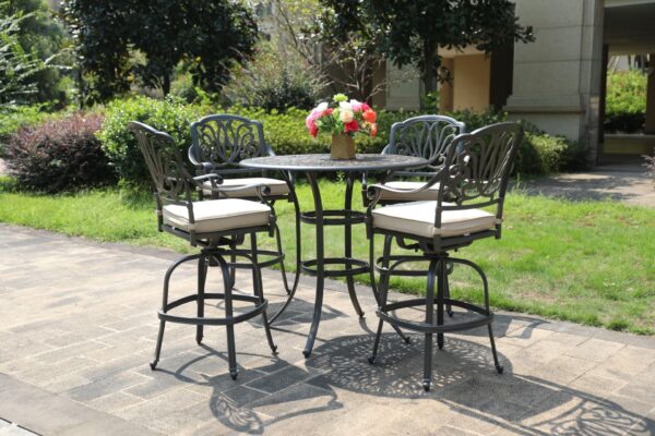 Round 4 Person 42" Long Bar Height Dining Set With Sunbrella Cushions - Gray / Ivory