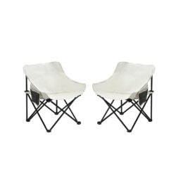2 Pieces Outdoor Camping Chairs Folding / Portable, Comfortable Seating, Durable Steel Frame - Beige