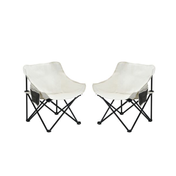 2 Pieces Outdoor Camping Chairs Folding / Portable, Comfortable Seating, Durable Steel Frame - Beige