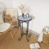 French Country Patio Side Table With Vibrant Tile Top - Blue / Black - Image 2