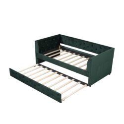 Twin Size Upholstered Tufted Daybed With Trundle - Green