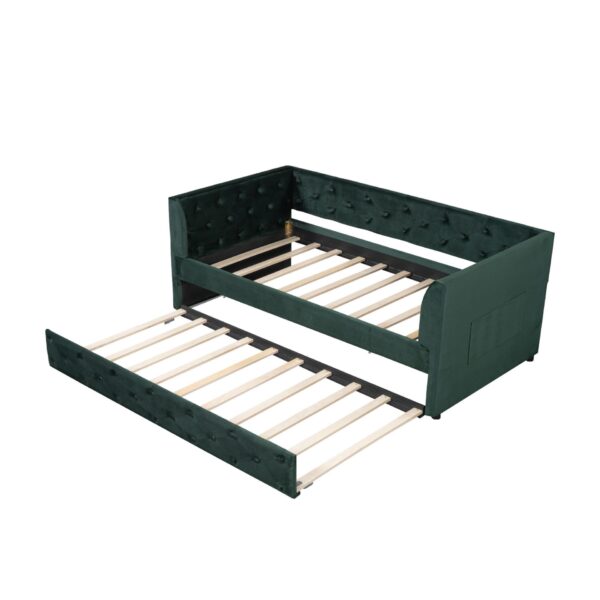 Twin Size Upholstered Tufted Daybed With Trundle - Green