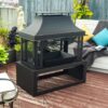 40" Wood Burning Fireplace, 50000 Btu Steel Fire Pit, Wood Burning Chimney For Outside Patio Deck Garden Backyard - Black - Image 3