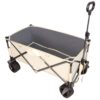 Folding Wagon, Heavy Duty Utility Beach Wagon Cart For Sand With Big Wheels, Adjustable Handle & Drink Holders For Shopping, Camping, Garden And Outdoor - Antique White / Gray - Image 5