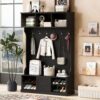 Hall Tree With 6 Hooks, Coat Hanger, Entryway Bench, 3 In 1 Design, A Spacious Drawer For Entrance, Living Room - Black - Image 3