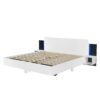 King Size Floating Platform Bed, With LED Lights, Bedside Nightstand - White - Image 3
