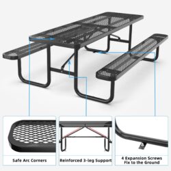 Expanded Metal Rectangular Picnic Table - Black