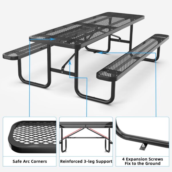 Expanded Metal Rectangular Picnic Table - Black