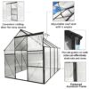 6X8 Ft Polycarbonate Greenhouse Raised Base And Anchor Aluminum Heavy Duty Walk-In Greenhouses For Outdoor Backyard In All Season - Black - Image 8