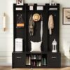 5 In 1 Entryway Bench With Coat Rack, 7 Sturdy Hooks, 2 Spacious Drawers And Adjustable Shelves, Wide Hall Tree With Metal Handles For Hallway - Black - Image 9
