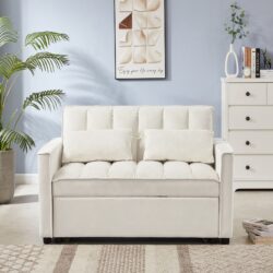 Velvet Loveseat Sofa Bed - Off White